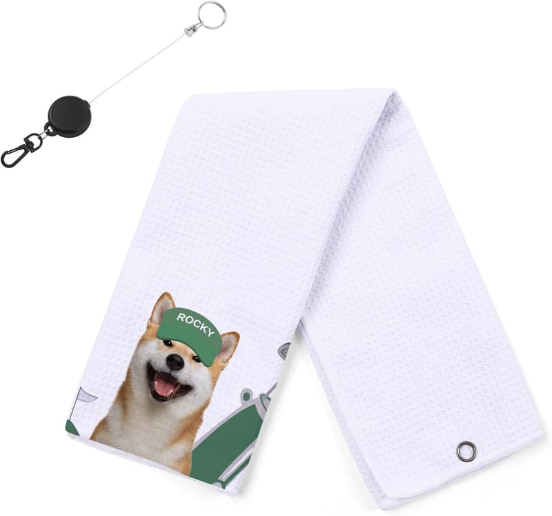 Personalized Golf Towel with Pet Portrait - Custom Name Gift for Golfers