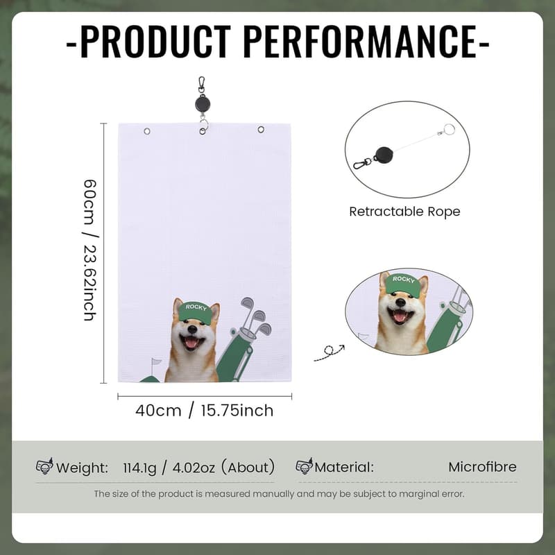 Personalized Golf Towel with Pet Portrait - Custom Name Gift for Golfers