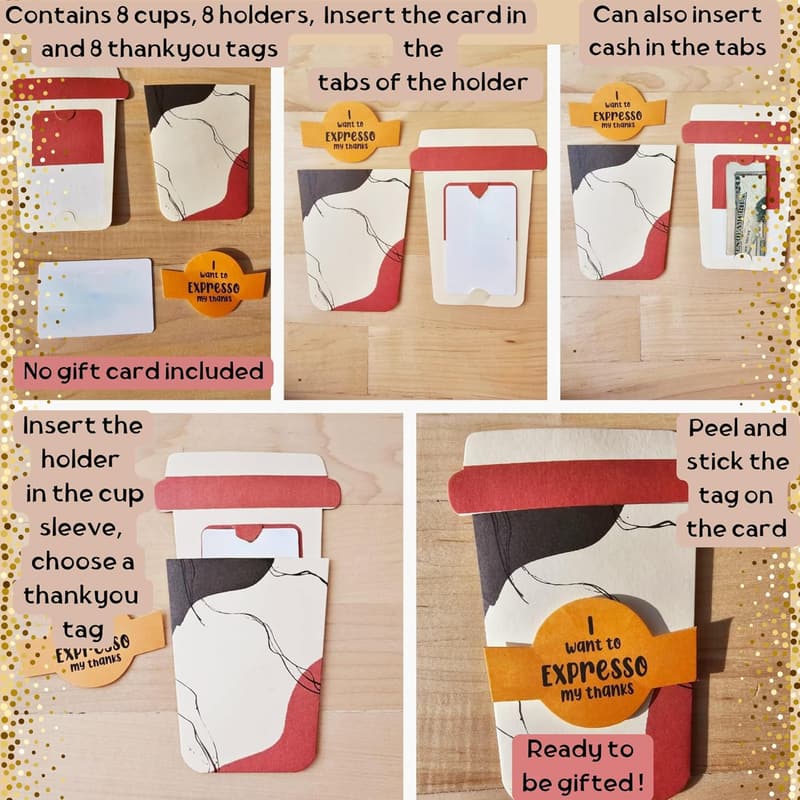 Personalized Handmade Coffee Card Holders - Pack of 8 for Coffee Lovers