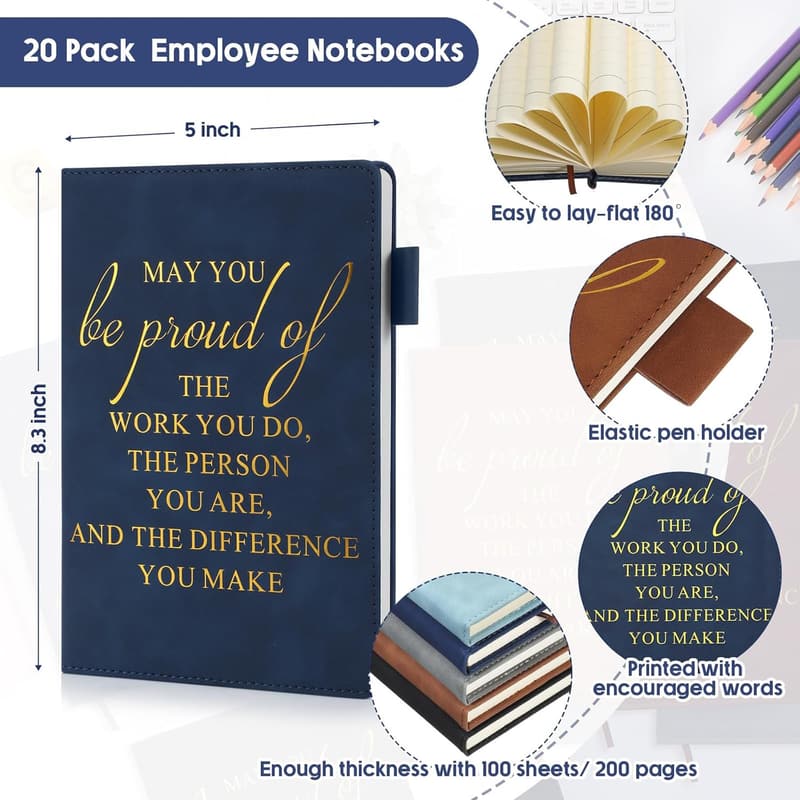 Employee Appreciation A5 Leather Notebooks - 20 Pcs Set