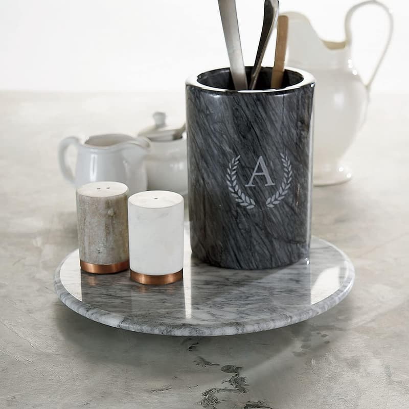 Monogrammed White Marble 12-Inch Lazy Susan for Dining Room