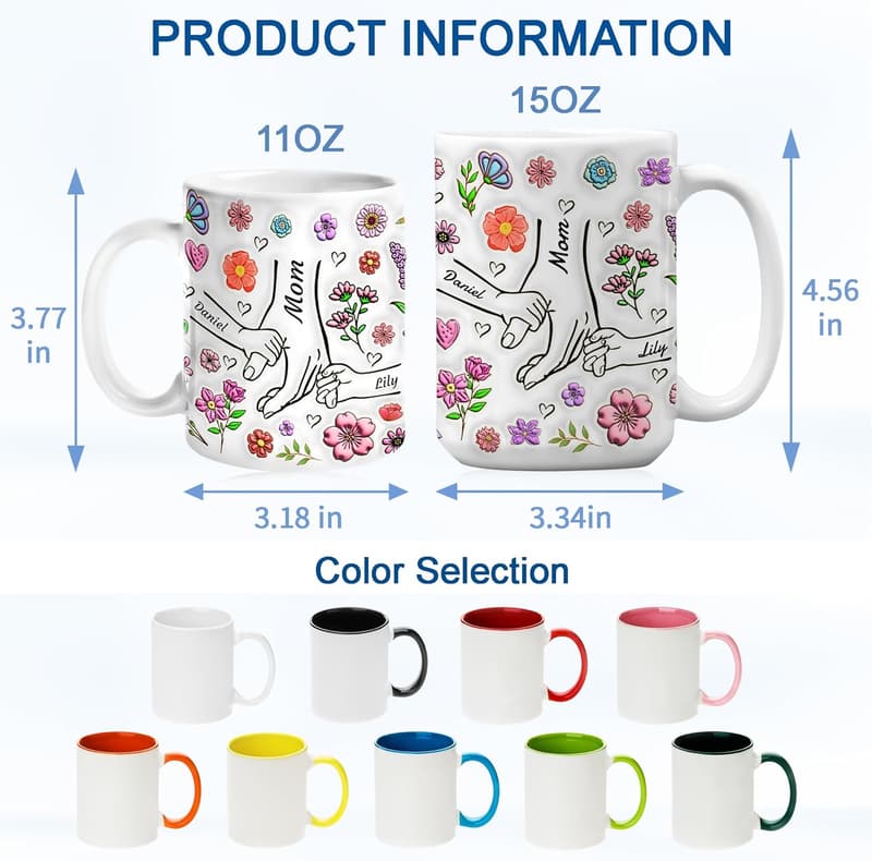 Personalized Mother's Day Coffee Mug for Mom - Custom Name, 11oz/15oz