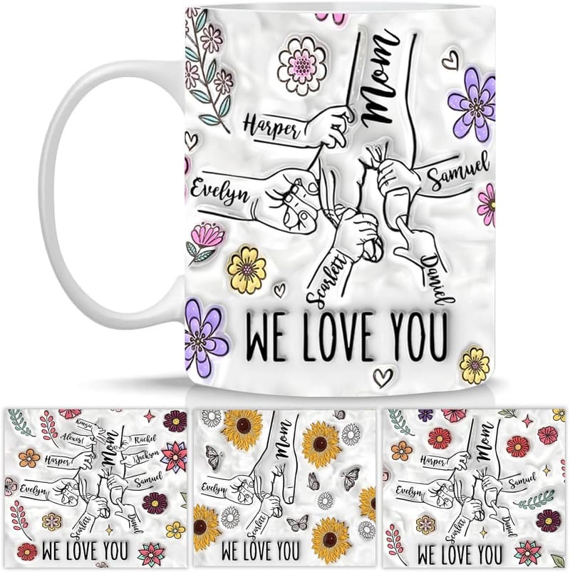 Personalized Mother's Day Mug - Custom Ceramic Coffee Cup with Up to 9 Names