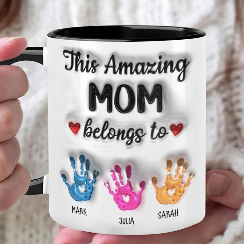 Custom Floral Mug for Mom - 3D Inflated Effect, Family Names