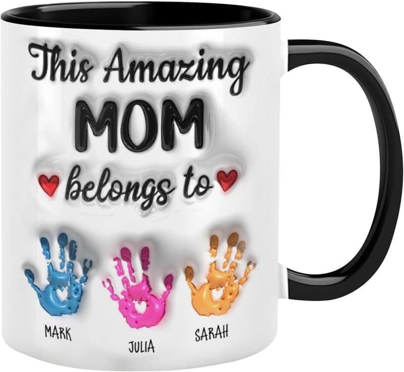 Custom Floral Mug for Mom - 3D Inflated Effect, Family Names