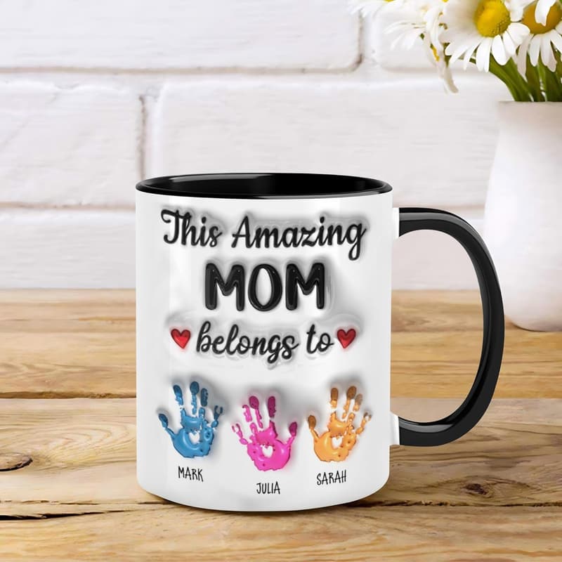Custom Floral Mug for Mom - 3D Inflated Effect, Family Names