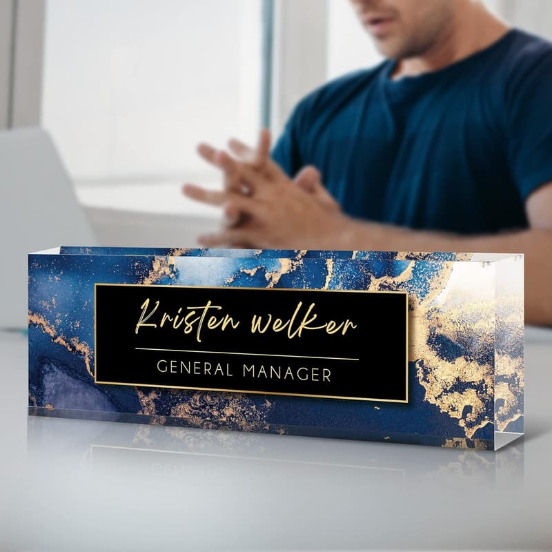 Personalized Acrylic Desk Name Plate - Office Gift for Employees