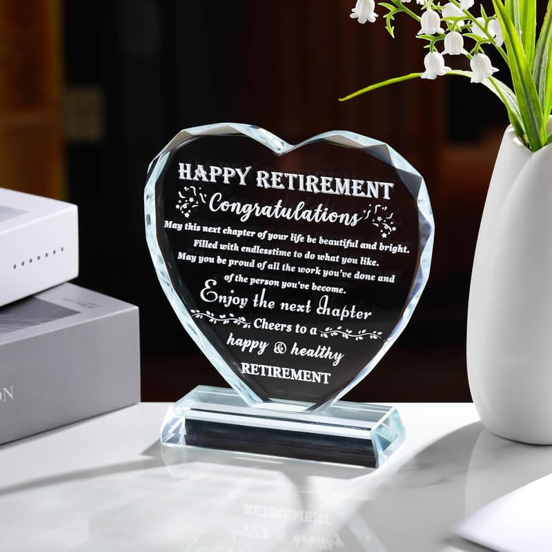 Crystal Retirement Keepsake Plaque for Friends and Colleagues