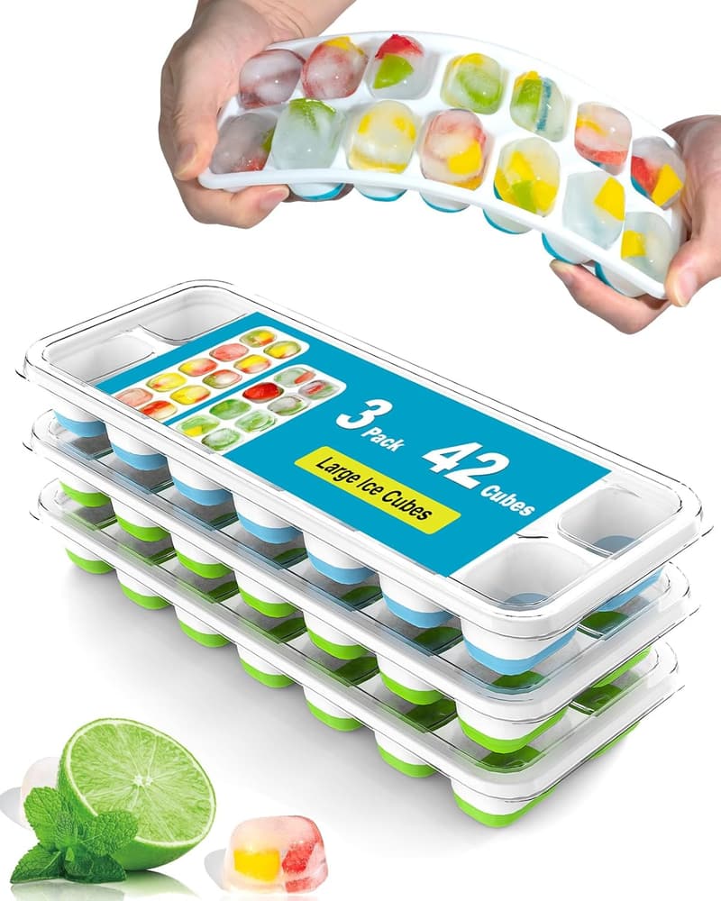 Silicone Ice Cube Trays - 3 Pack, Spill-Resistant, Stackable