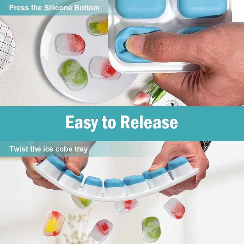 Silicone Ice Cube Trays - 3 Pack, Spill-Resistant, Stackable