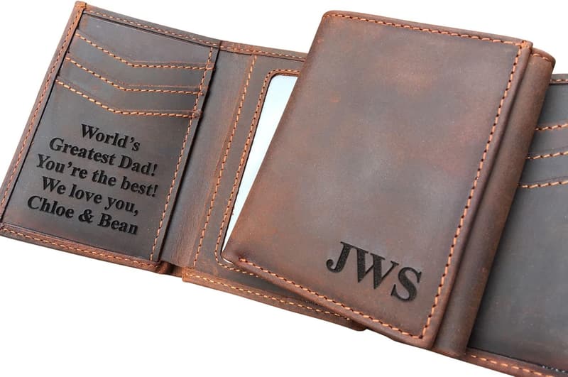 Men's Trifold Wallet - Personalized Leather, RFID Blocking, Custom Message