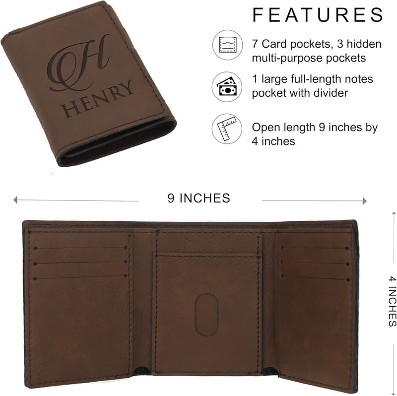 Personalized Brown Trifold Wallet for Men