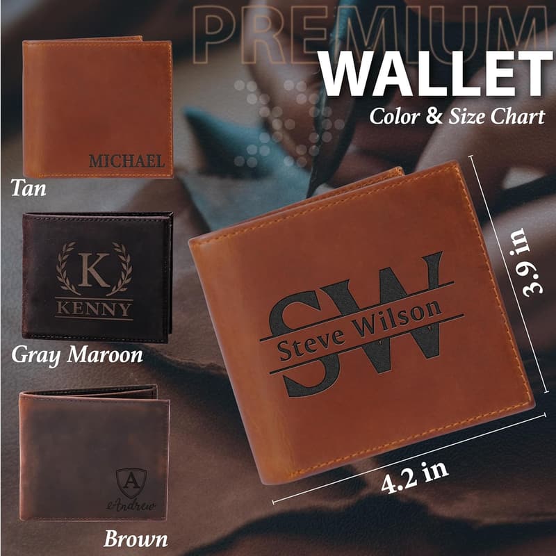 Personalized Genuine Leather Wallet for Men - Custom Name Gift