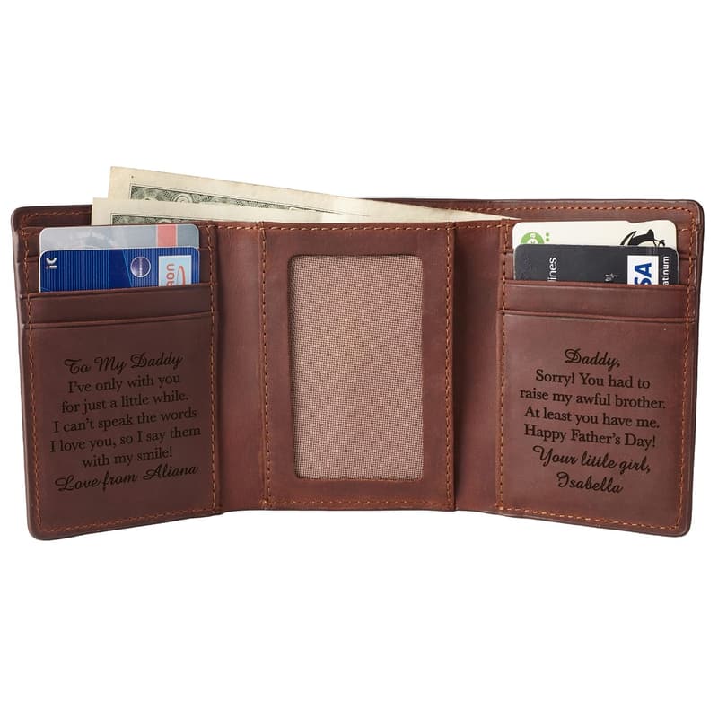 Engraved Leather Trifold Wallet for Men's Birthdays