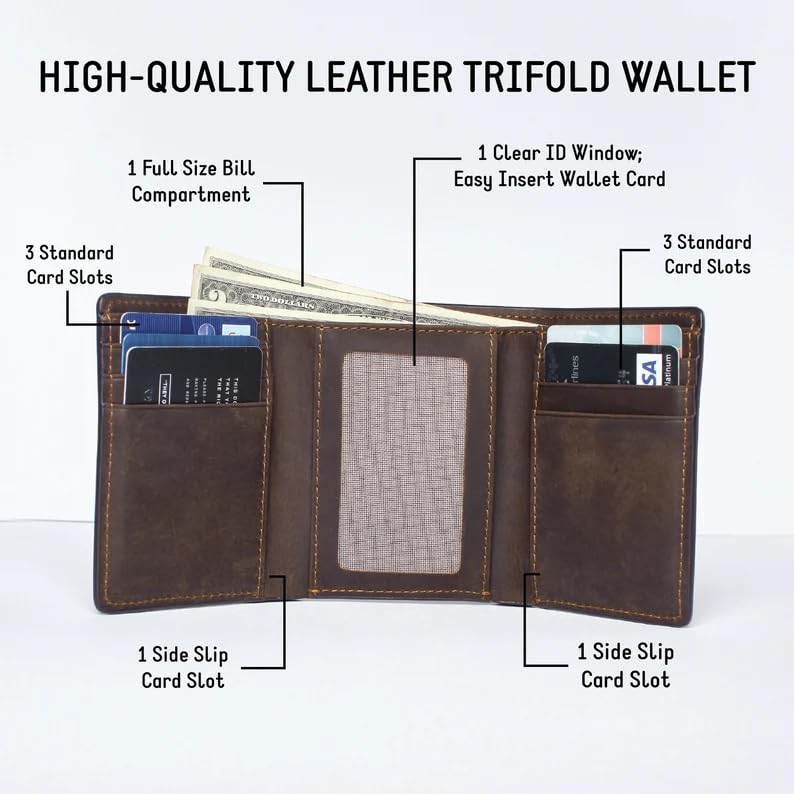 Engraved Leather Trifold Wallet for Men's Birthdays