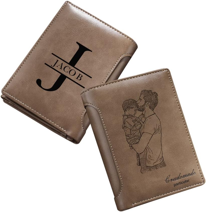 Personalized Photo Wallet for Dad - Custom Initial & Picture (Brown)