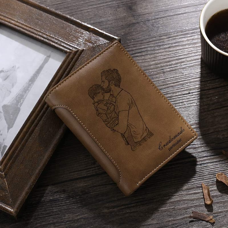 Personalized Photo Wallet for Dad - Custom Initial & Picture (Brown)