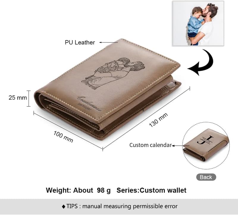 Personalized Photo Wallet for Dad - Custom Initial & Picture (Brown)