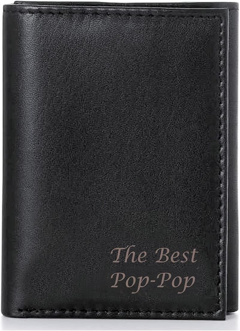 Personalized Black Leather Tri-Fold Wallet for Men