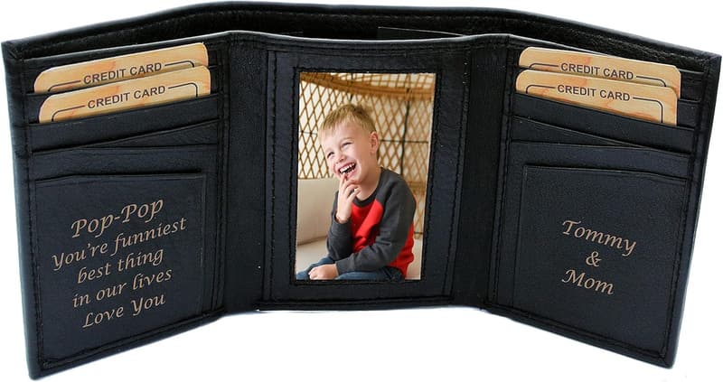 Personalized Black Leather Tri-Fold Wallet for Men