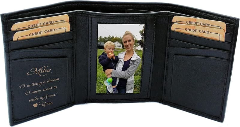Personalized Black Leather Tri-Fold Wallet for Men