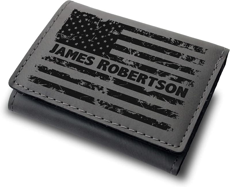 Personalized American Flag Leather Wallet for Men