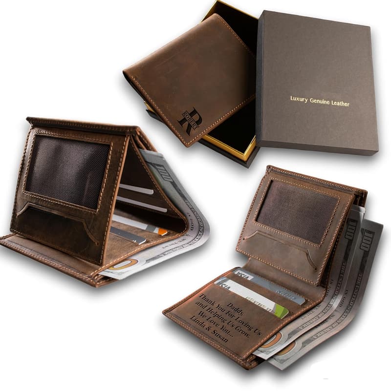 Personalized Genuine Leather Trifold Wallet for Men