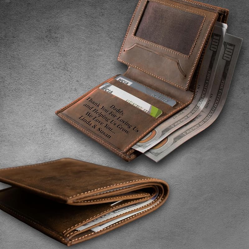 Personalized Genuine Leather Trifold Wallet for Men