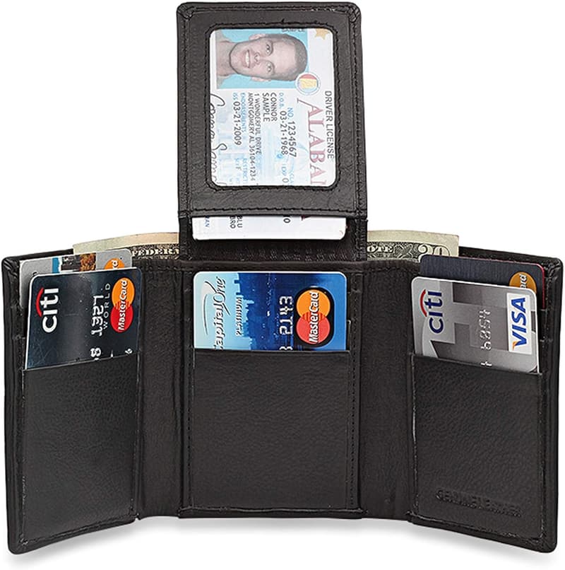 Personalized Black RFID Trifold Wallet for Men
