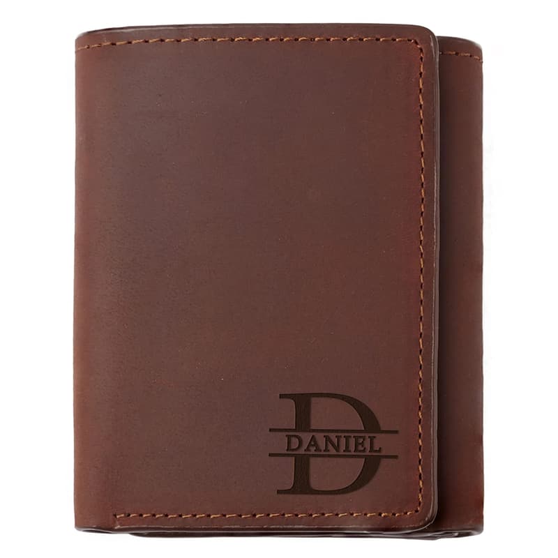 Personalized Leather Trifold Wallet for Him - Birthday Gift