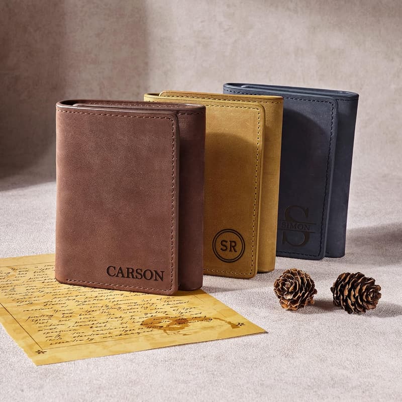 Personalized Leather Trifold Wallet for Him - Birthday Gift