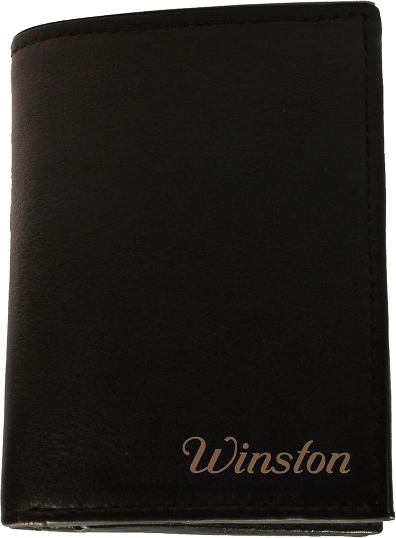 Personalized Black Leather Tri-fold Wallet - Engraved