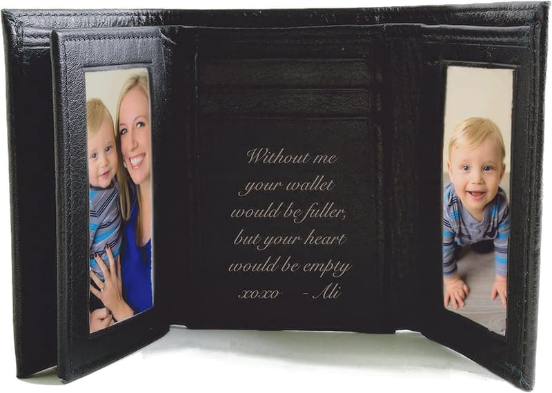 Personalized Black Leather Tri-fold Wallet - Engraved
