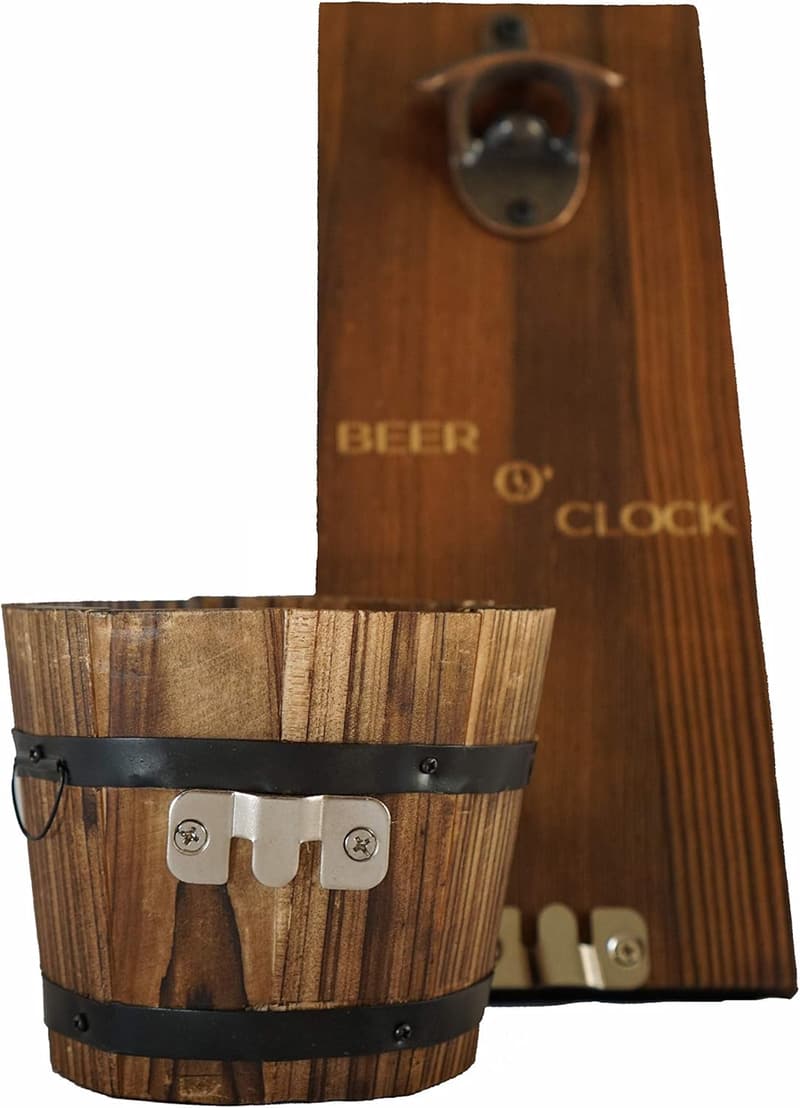 Rustic Wall-Mounted Bottle Opener with Wooden Catcher