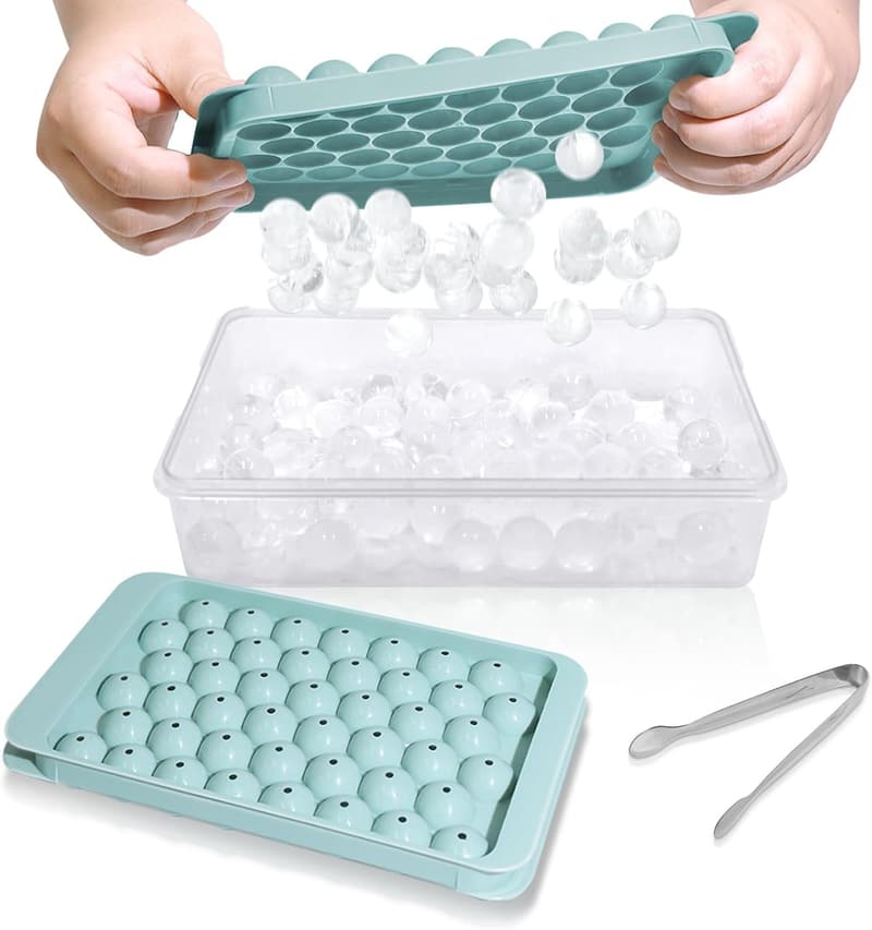 Round Ice Cube Trays with Lid & Bin - 2-Pack for Freezer