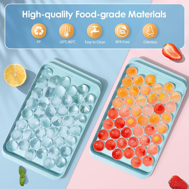 Round Ice Cube Trays with Lid & Bin - 2-Pack for Freezer