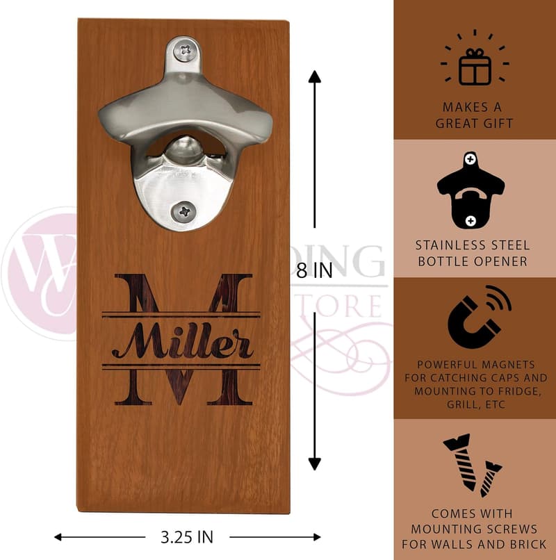 Custom Engraved Wall Mount Beer Bottle Opener - Groomsmen Gift