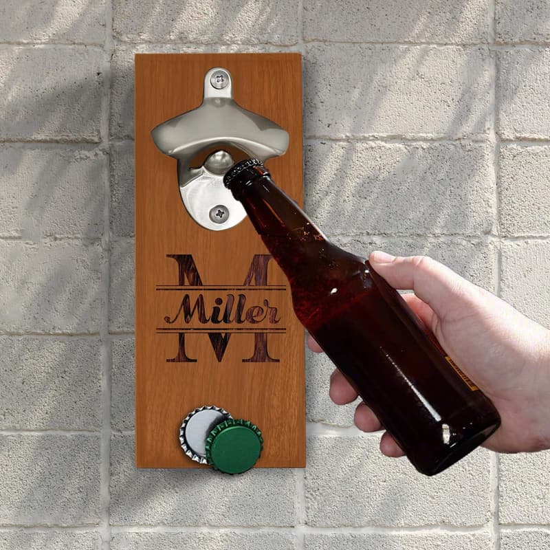 Custom Engraved Wall Mount Beer Bottle Opener - Groomsmen Gift