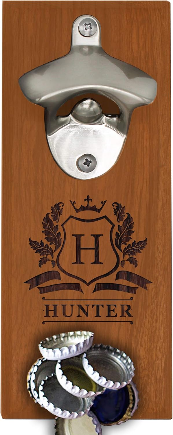 Custom Wooden Wall Mount Bottle Opener - Cavalier Style