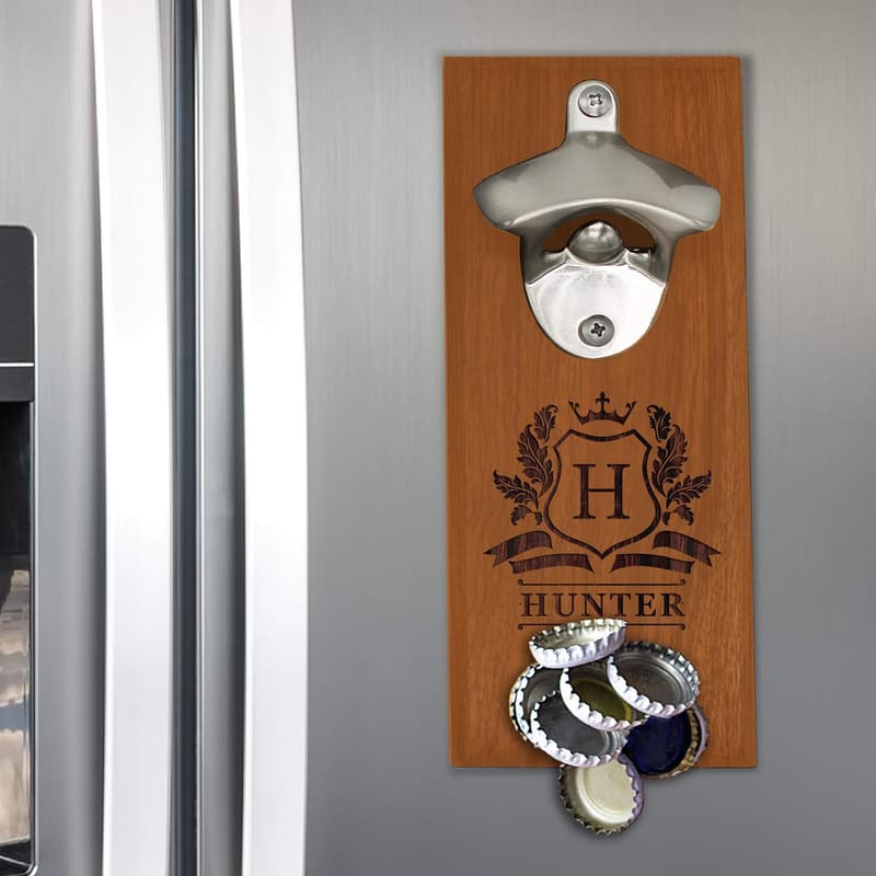 Custom Wooden Wall Mount Bottle Opener - Cavalier Style
