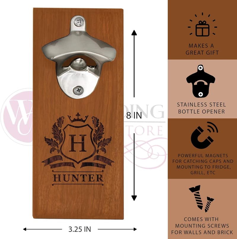 Custom Wooden Wall Mount Bottle Opener - Cavalier Style