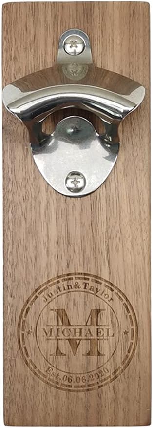 Personalized Wall-Mounted Magnetic Bottle Opener with Cap Catcher