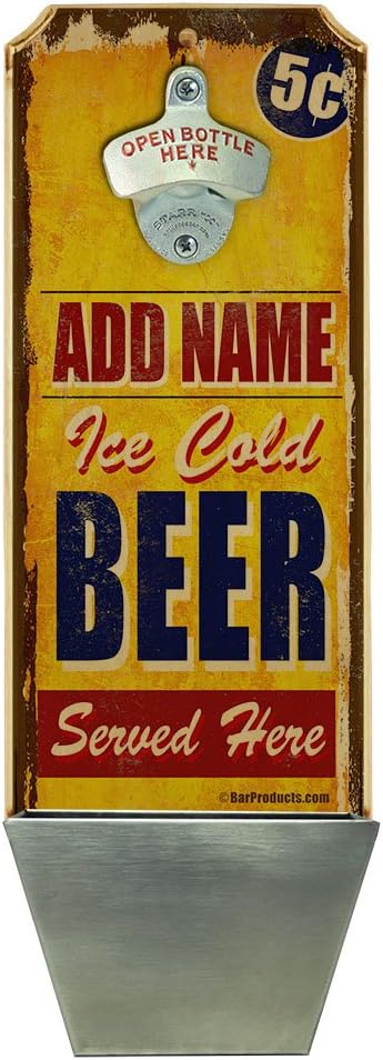 Wood Plaque Bottle Opener with Cap Catcher - Vintage Style