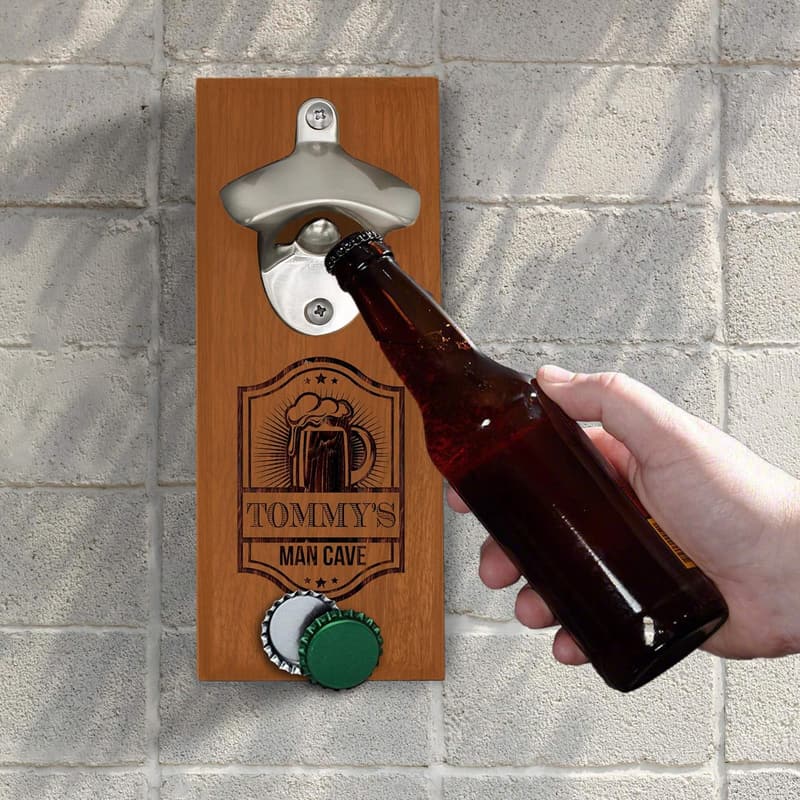Personalized Engraved Wooden Beer Bottle Opener for Him