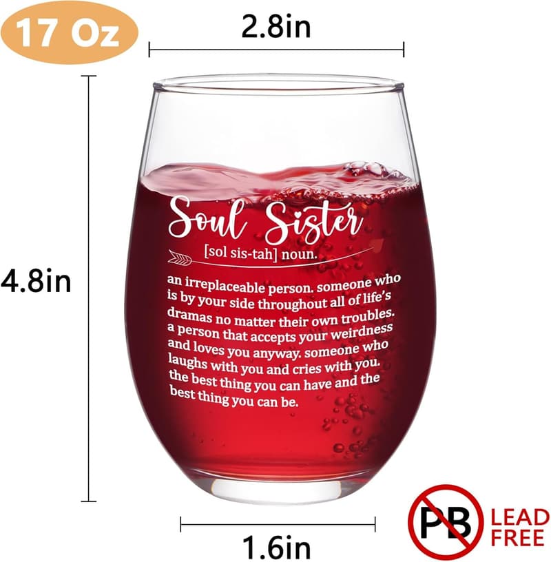 Soul Sister Wine Glass - 17 oz Gift for Best Friends