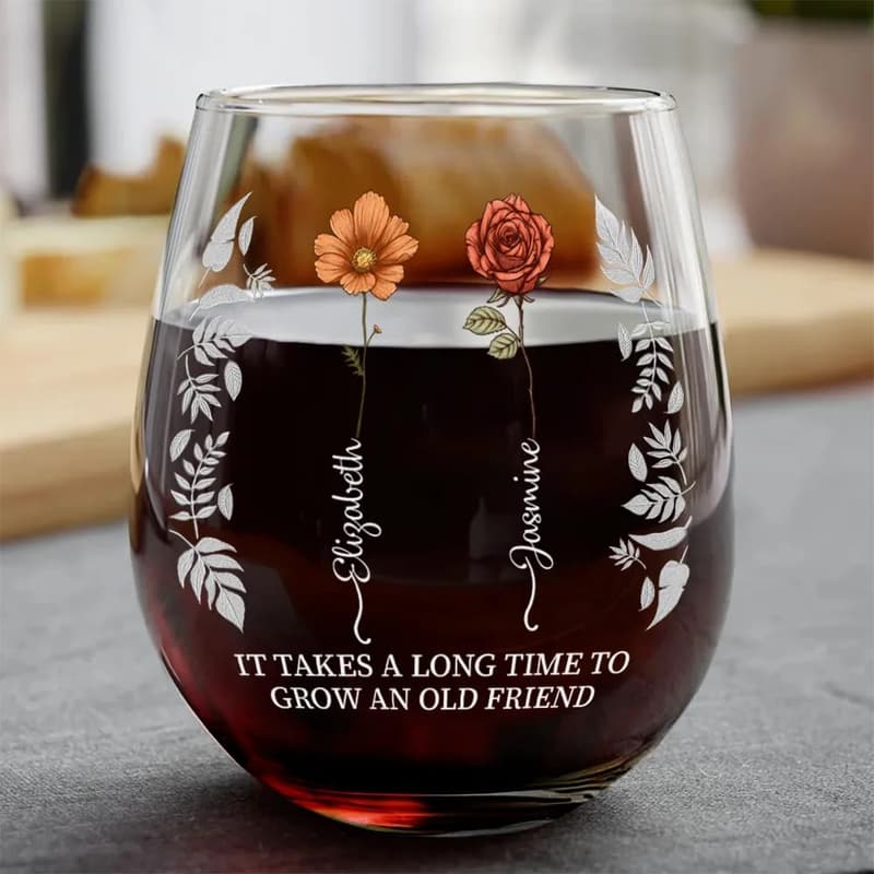 Personalized Birth Month Flower Wine Glass for Friends