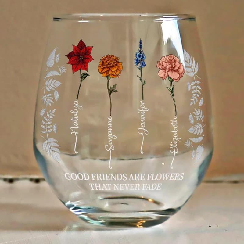 Personalized Birth Month Flower Wine Glass for Friends