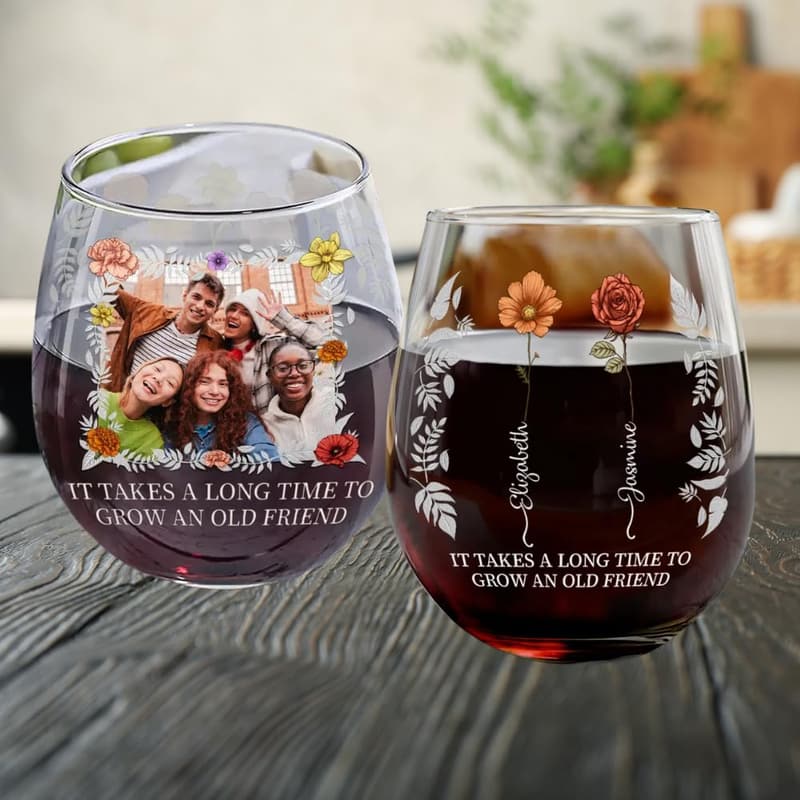 Personalized Birth Month Flower Wine Glass for Best Friends