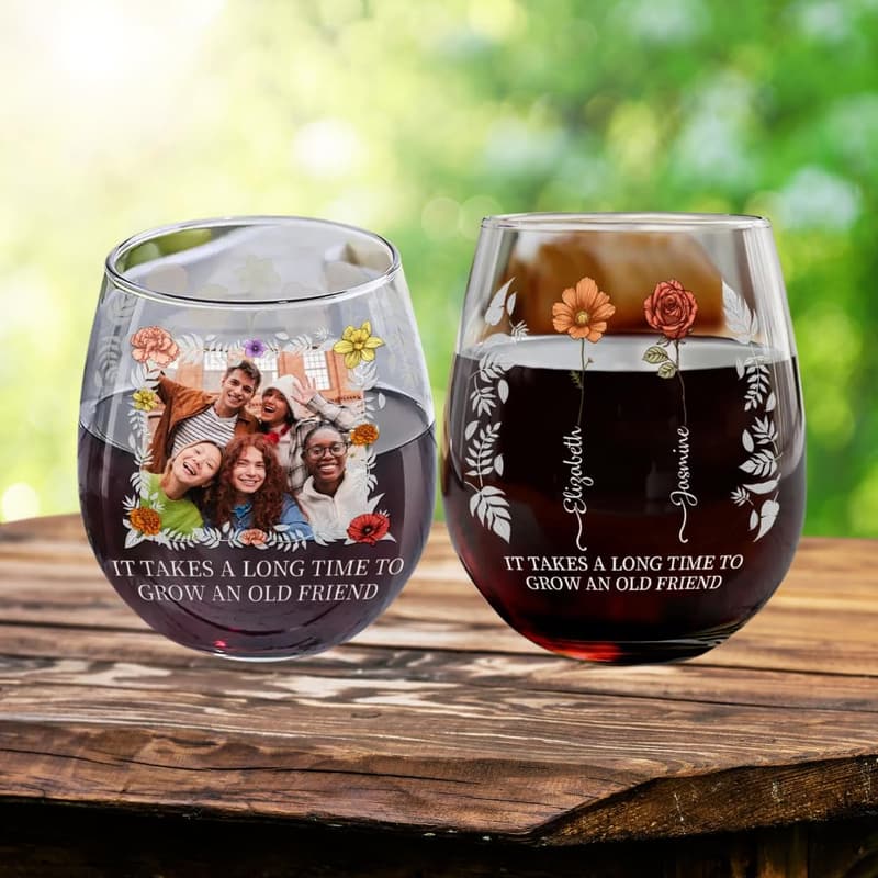 Personalized Birth Month Flower Wine Glass for Best Friends