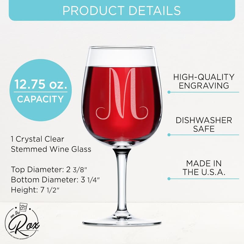 Personalized Monogrammed Wine Glass Gift for Women - 12.75 oz